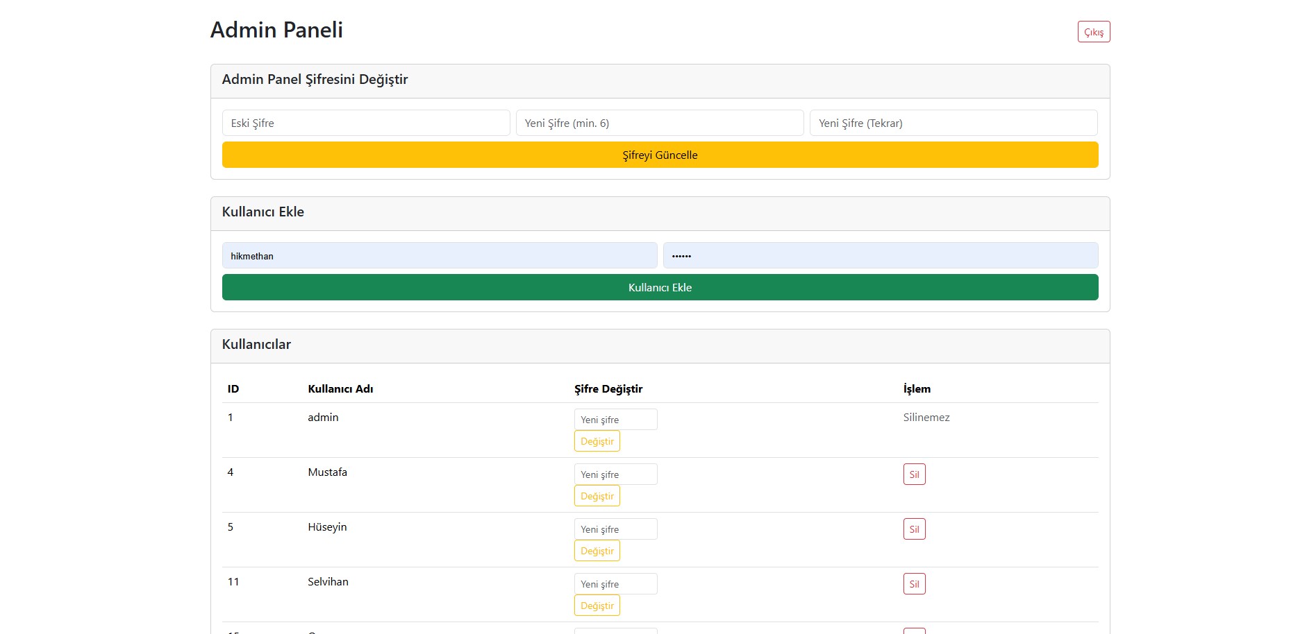 Admin Paneli